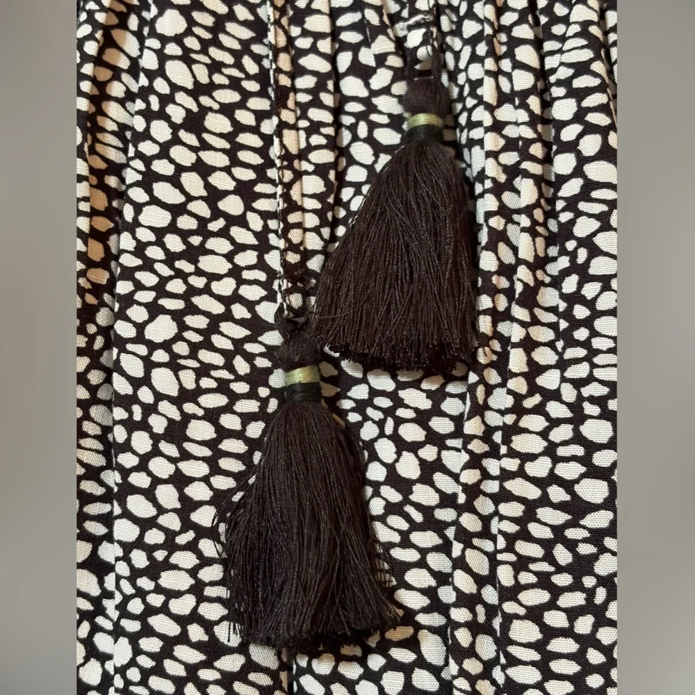 Maaji Boho Printed Sleeveless Mini Dress Size M Elastic Empire Waist Tassel Tie